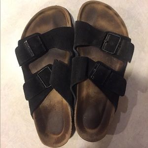 Black suede Birkenstocks